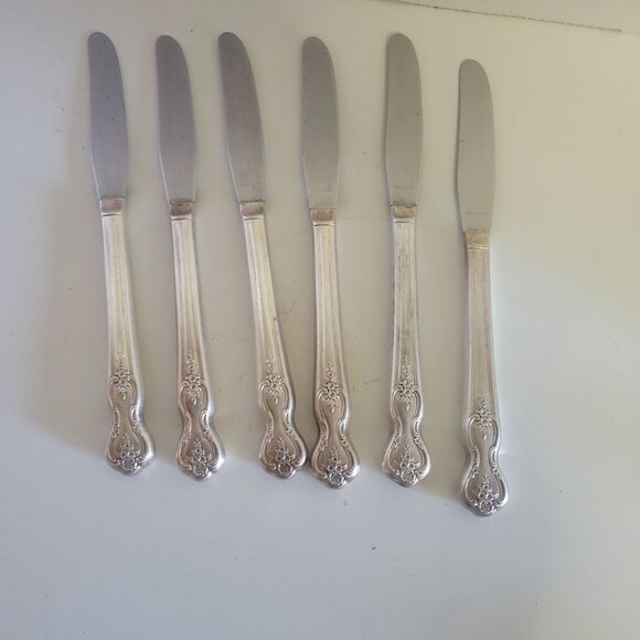 Rogers Vintage Inspiration-Magnolia Set Of 6 Ornate Silver-plate 8.5" Grille Kni - Picture 2 of 3